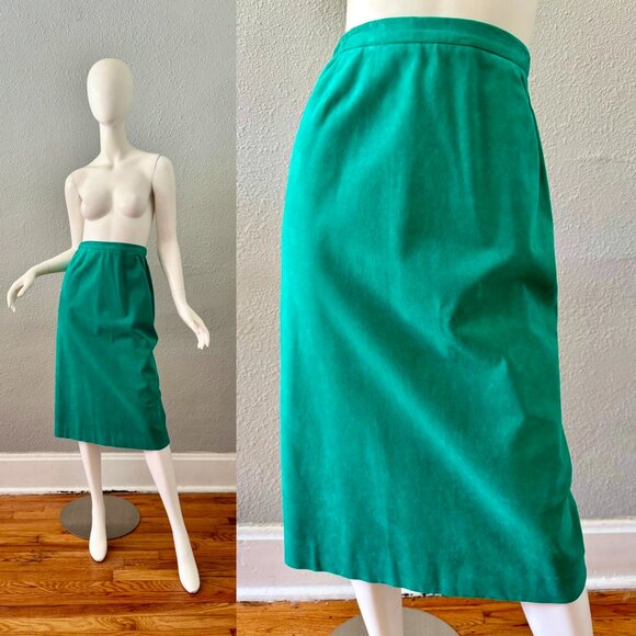Vintage 80s Jewel Green LILLI ANN Ultrasuede Pencil Skirt M - Picture 1 of 16